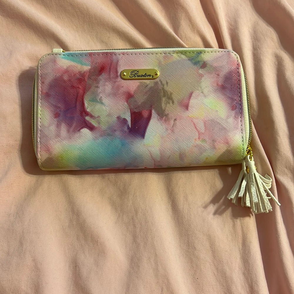 Buxton multi colored double zip wallet never used
